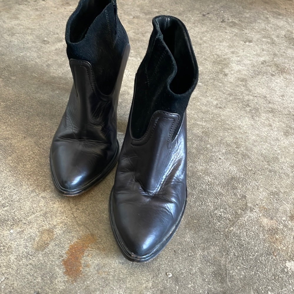 All Saints black suede and leather ankle boots. 3.5” heel. Size 40